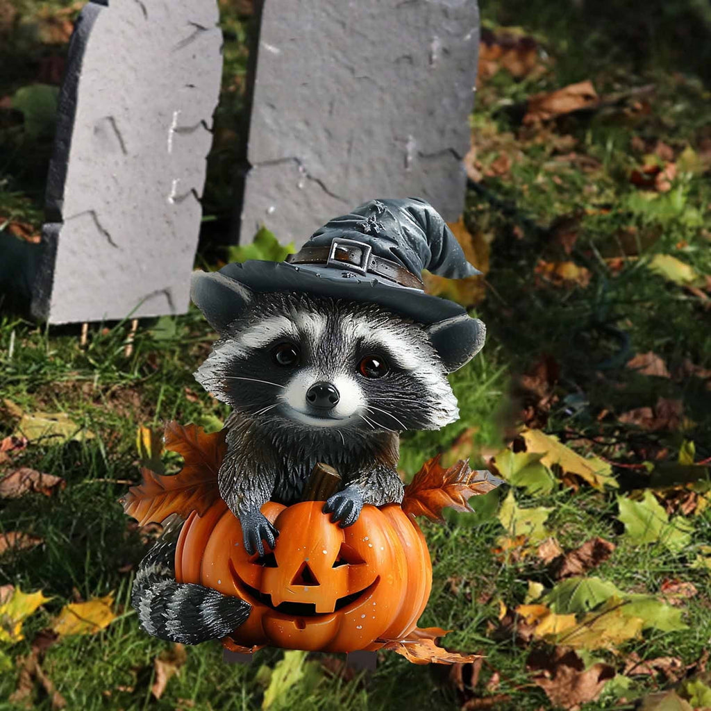 BGZLEU Raccoon Halloween Yard Decorations Stakes, Stacked Pumpkins Halloween Outdoor Decorations, Pumpkin for Halloween Outdoor Lawn Patio Pathway Decor, Halloween Garden Sculpture Ornament
