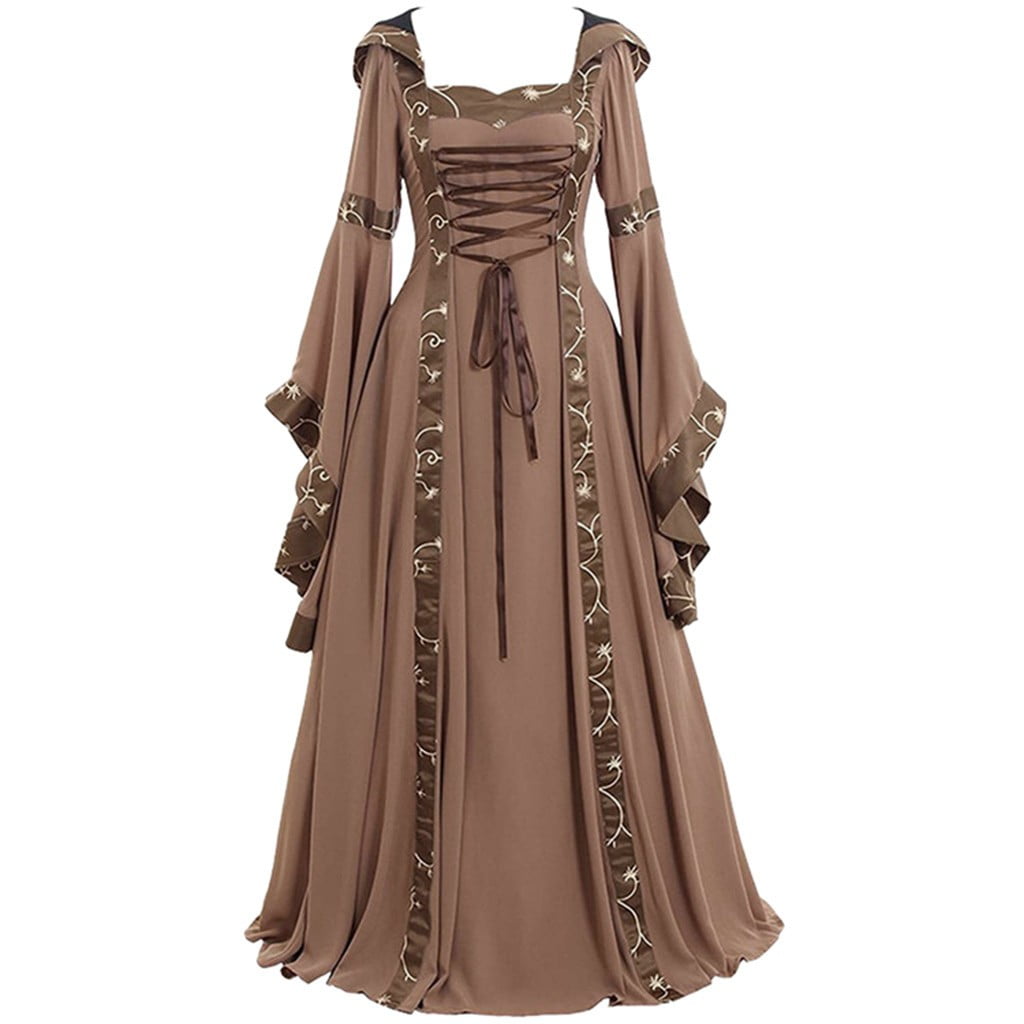 Babysbule Fall Womens Summer Dresses Fashion Women's Vintage Floor Length Gothic Cosplay Long Sleeve Bandage Dress