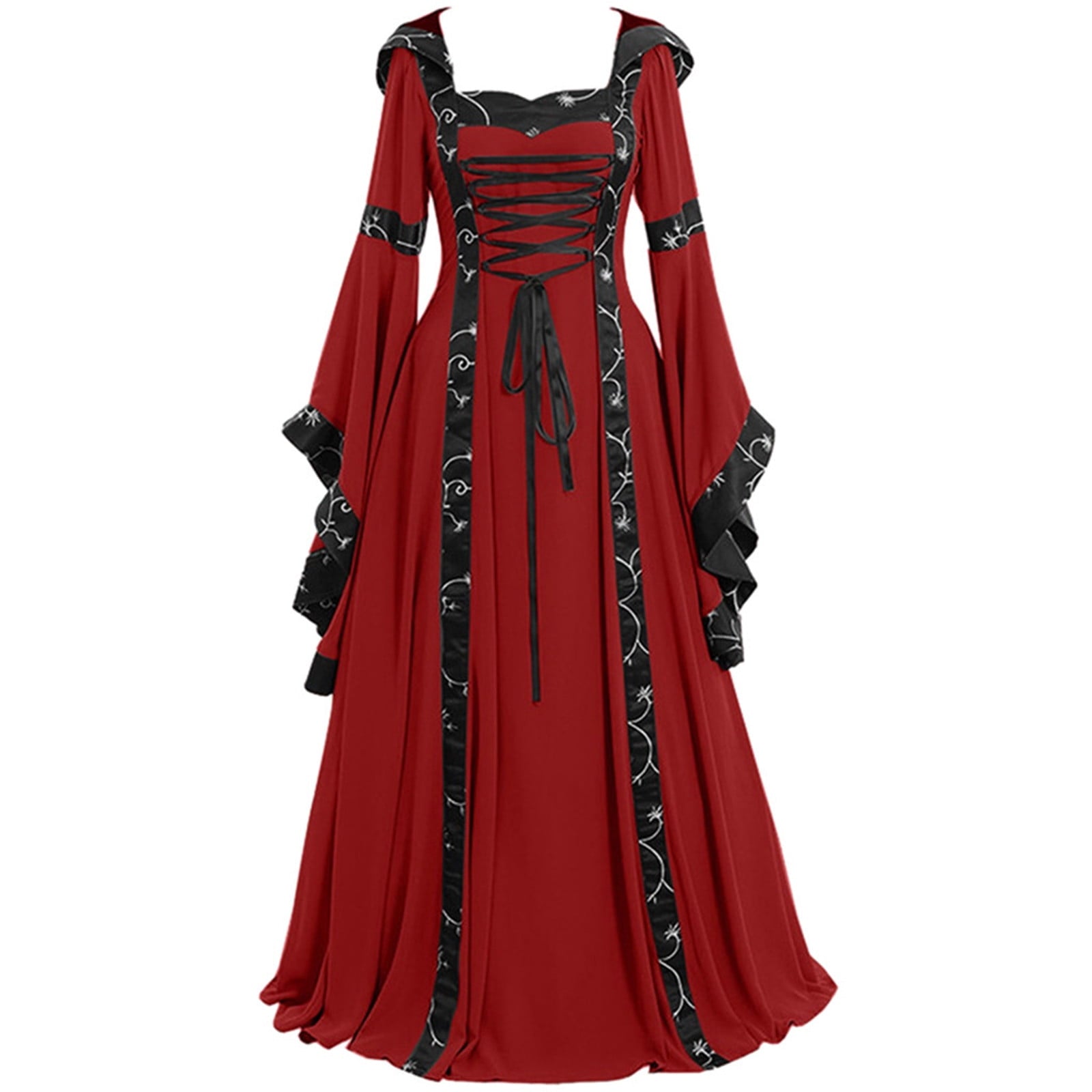 Babysbule Fall Womens Summer Dresses Fashion Women's Vintage Floor Length Gothic Cosplay Long Sleeve Bandage Dress