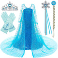 BanKids Princess Costume Long Cape Birthday Party Dress Up for Girls with Wig,Crown,Wand,Gloves 5-6 Years(E08)