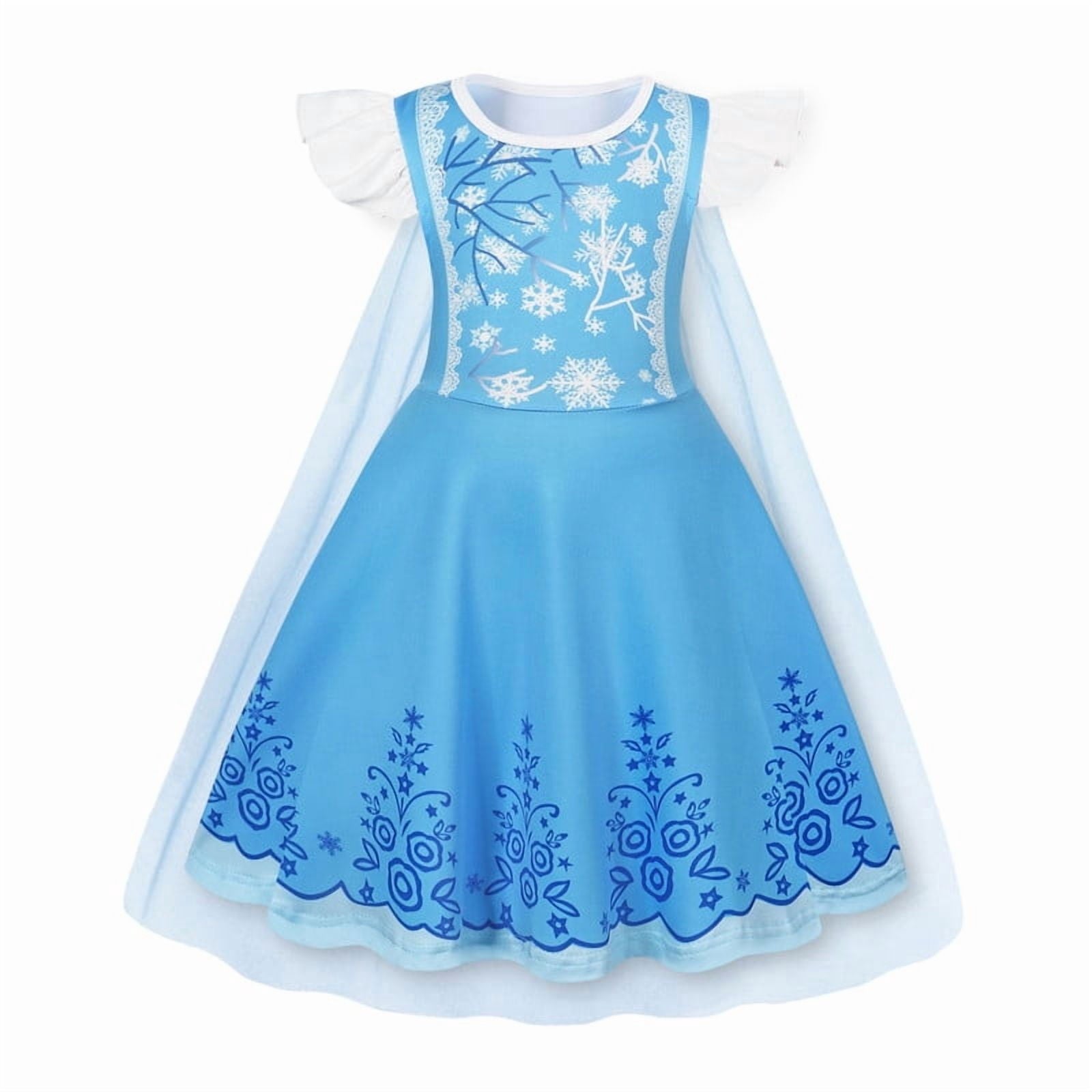 Benylion Girls Ice Princess Dress Halloween Cosplay Costumes With Tulle Cape Kids Birthday Party Dress up Outfit for 7-8 Years