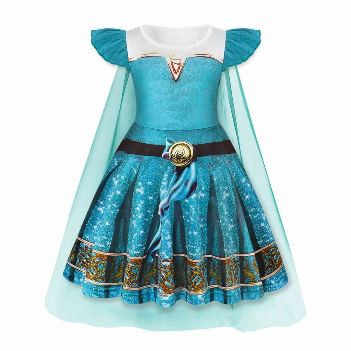 Benylion Girls Ice Princess Dress Halloween Cosplay Costumes With Tulle Cape Kids Birthday Party Dress up Outfit for 7-8 Years