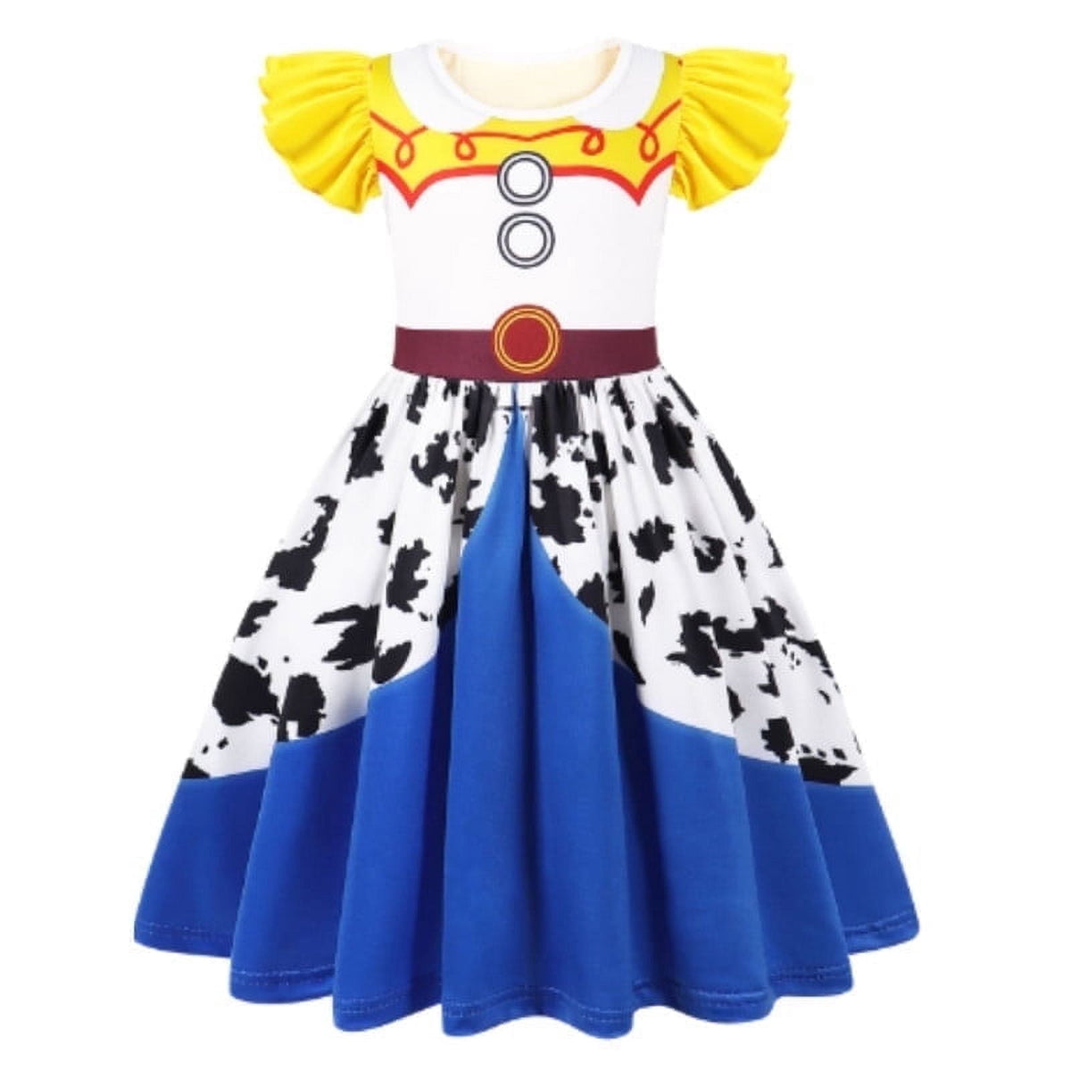 Benylion Cowgirl Costume for Girl Summer Dress Western Dress Up Outfit for Kids Halloween Cosplay Party Dresses Ruffle Sleeve for 5-6 Years