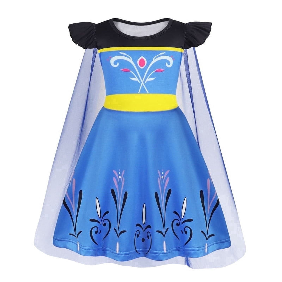 Benylion Girls Ice Princess Dress Halloween Cosplay Costumes With Tulle Cape Kids Birthday Party Dress up Outfit for 7-8 Years