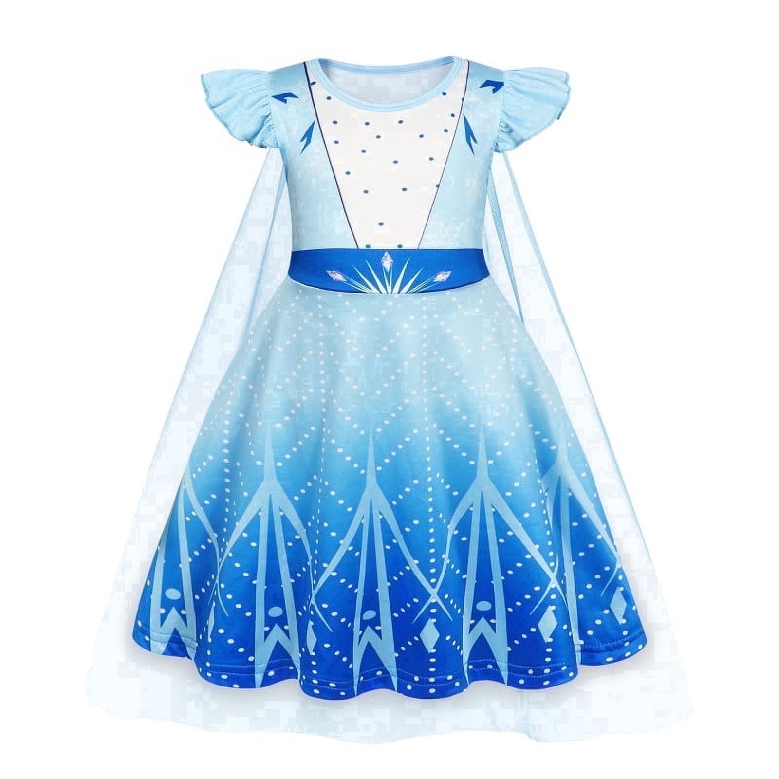 Benylion Girls Ice Princess Dress Halloween Cosplay Costumes With Tulle Cape Kids Birthday Party Dress up Outfit for 7-8 Years