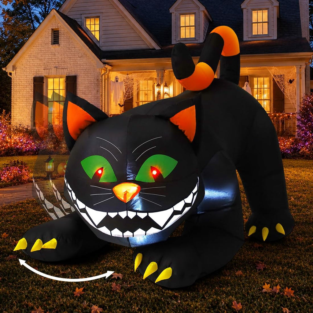 COMIN 6 FT Animated Halloween Inflatables Black Cat Outdoor Decorations Blow Up Yard Large Cat with Moving Head and Built-in LEDs for Indoor Party Garden Lawn Decor