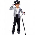 CUZIBR Boys Halloween Outfits Sequin Jacket Stripe Pants Hat Gloves Stage Performance For Shows Cosplay Events Party Clothes Sets,Silver,XXL/10-12 Years