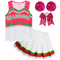 Girls Cheerleader Dress Up Outfit Skirt Set with Hair Bow & Pom Poms Monster Cosplay