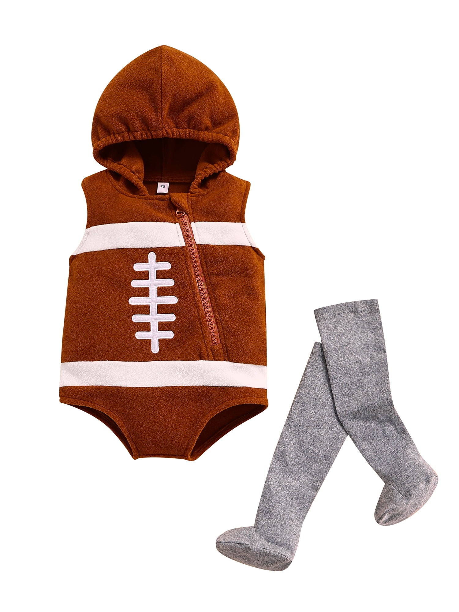 Cjfdfy Newborn Baby Boy Girl Football Soccer Costume Kids Baby Halloween Rugby Costume Infant Cute Zipper Hooded Romper Jumpsuit with Stockings Set Cosplay Party Outfit