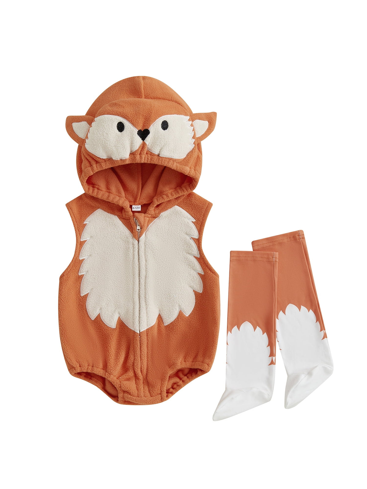 Cjfdfy Newborn Baby Boy Girl Halloween Animal Costume Infant Baby Fox Puppy Dog Frog Poached Egg Costume Fall Winter Sleeveless Hooded Zipper Romper Leg Warmers Set Toddler Halloween Cosplay Outfits