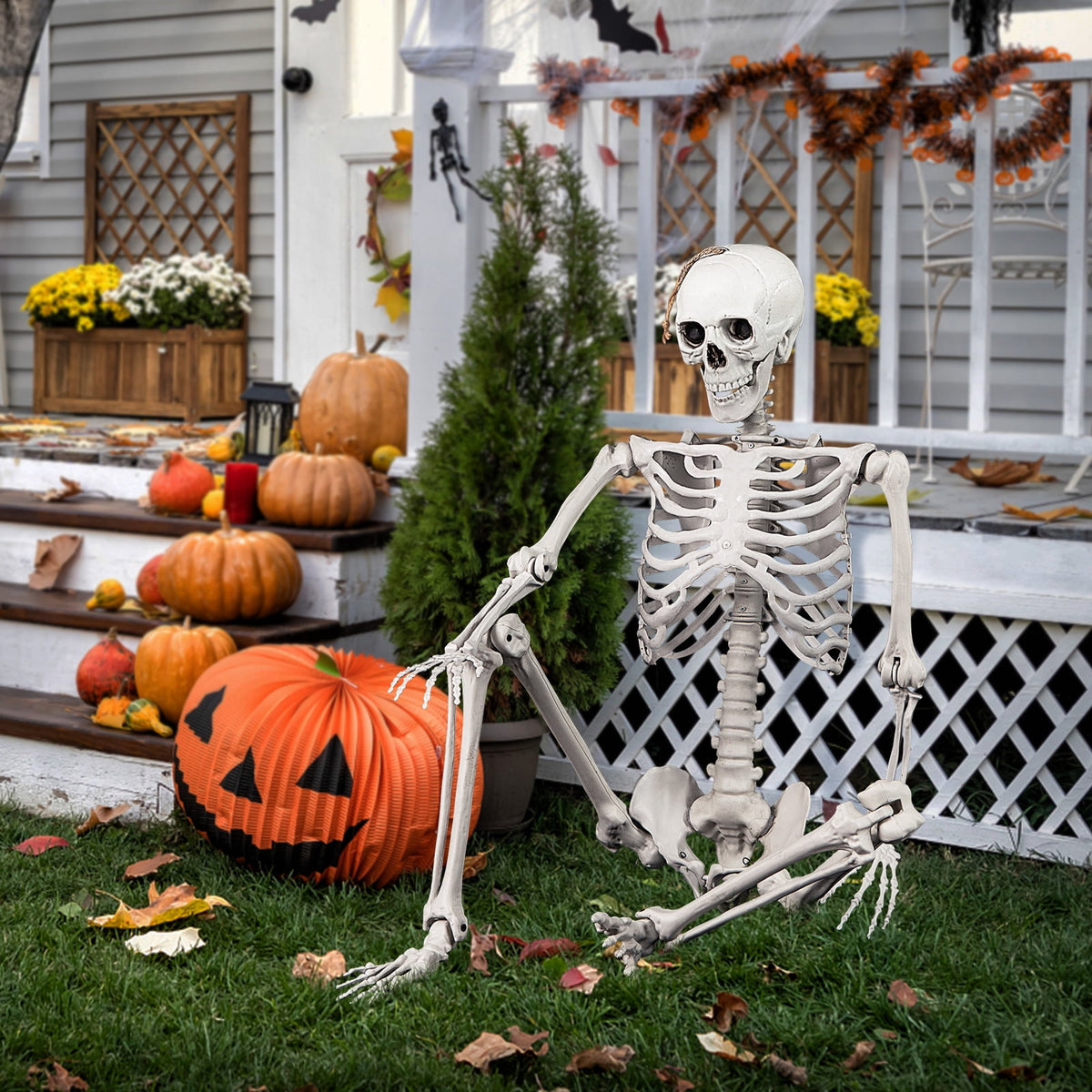 Costway 5.4ft Halloween Christmas Skeleton Life Size Realistic Full Body Hanging with Movable Joints 63 Inches