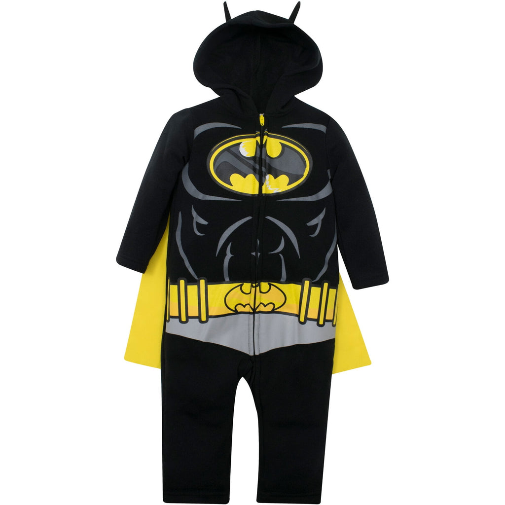 DC Comics Justice League Batman Little Boys Zip Up Cosplay Costume Coverall and Cape Newborn to Little Kid