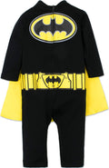 DC Comics Justice League Toddler Boy or Girl Cosplay One Piece Coverall with Cape Batman Black