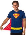 DC Comics Men's Superman Costume S Logo Superman Shirt With Detachable Cape Cosplay Tee
