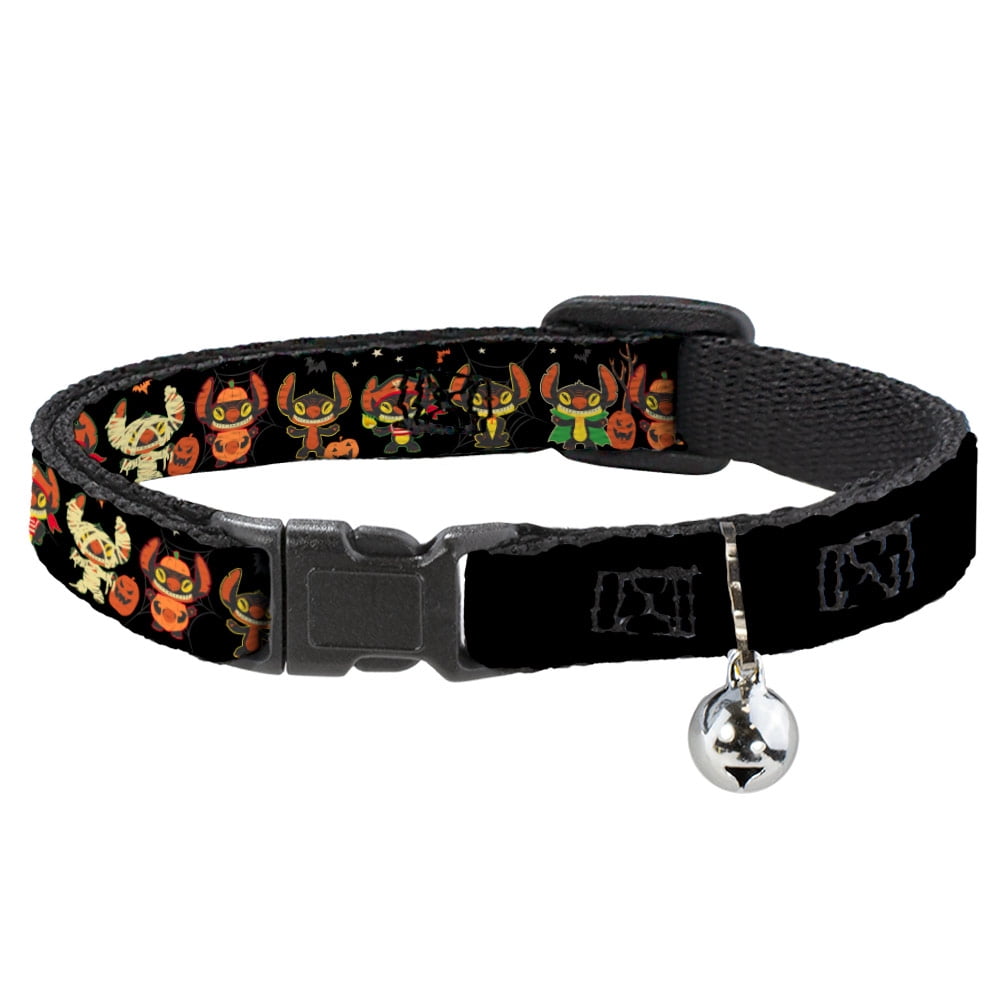 Disney Breakaway Cat Collar With Bell, Plastic Clip, Easy Adjustable, Lilo and Stitch Halloween Stitch Dress Up Poses Black, 8.5 to 12 Inches 0.5 Inch Wide