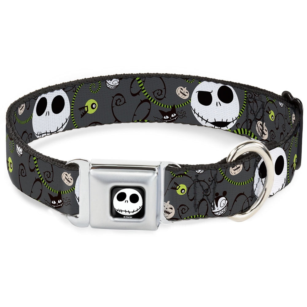 Disney Pet Collar, Dog Collar Metal Seatbelt Buckle, Nightmare Before Christmas Jack Expressions Halloween Gray, 15 to 24 Inches 1.0 Inch Wide