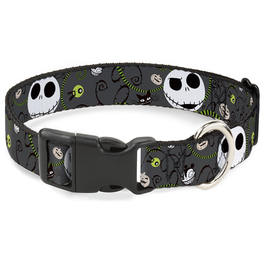 Disney Pet Collar, Dog Collar Plastic Buckle, Nightmare Before Christmas Jack Expressions Halloween Gray, 13 to 17 Inches 1.5 Inch Wide
