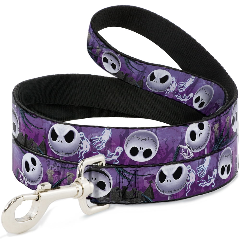 Disney Pet Leash, Dog Leash, Jack Expressions Ghosts In Cemetery Purples Grays White, 6 Feet Long 1.0 Inch Wide