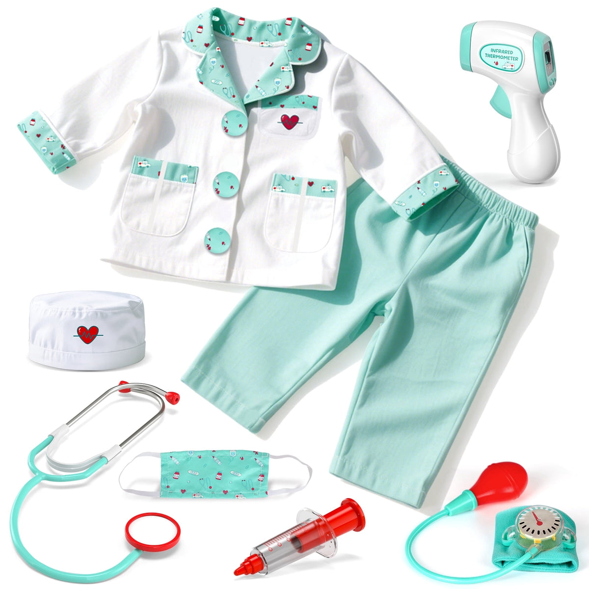 Doctor Costume for Kids Doctor Coat, Doctor Dress Up and Play Set 8 PCS with Real Stethoscope, Lab Coat Career Day Costume Kit for Toddlers Girls 3-12 - Pink
