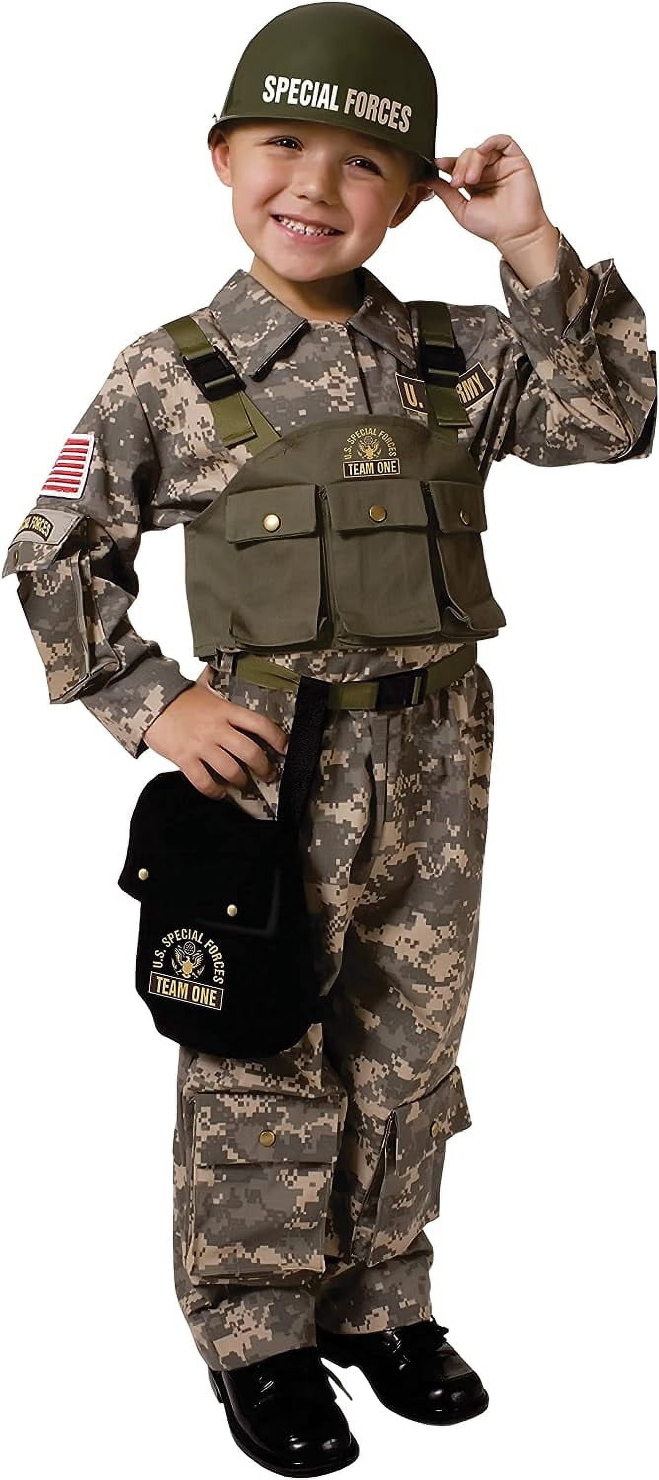 Dress Up America Soldier Costume for Boys – Kids Army Special Forces Uniform – Military Halloween Outfit – Ages 4–6