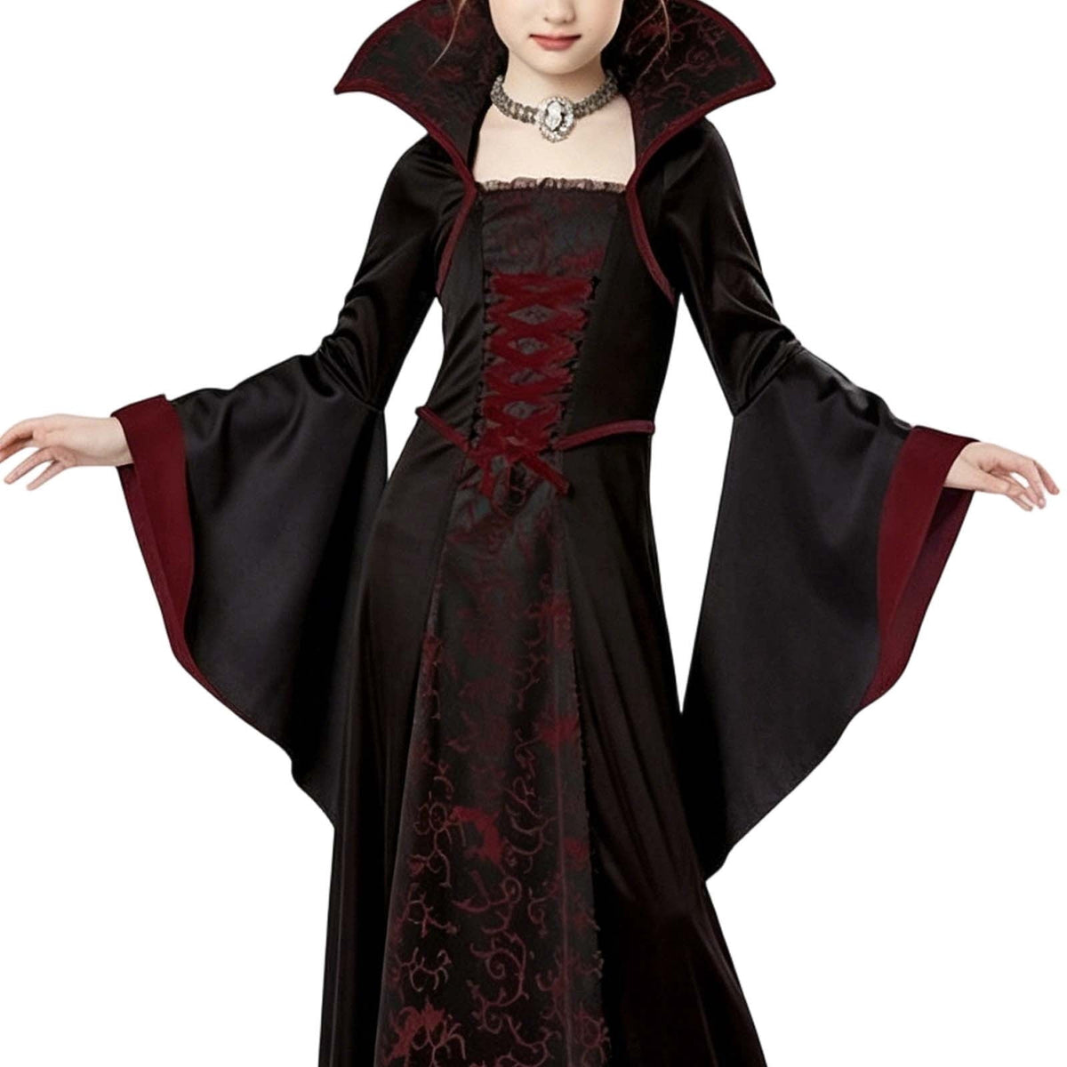 DxhmoneyHX Girls Halloween Vampire Costume Medieval Gothic Long Flared Sleeve Witch Dress Classic Outfit for Festival Party 3‑13 Years