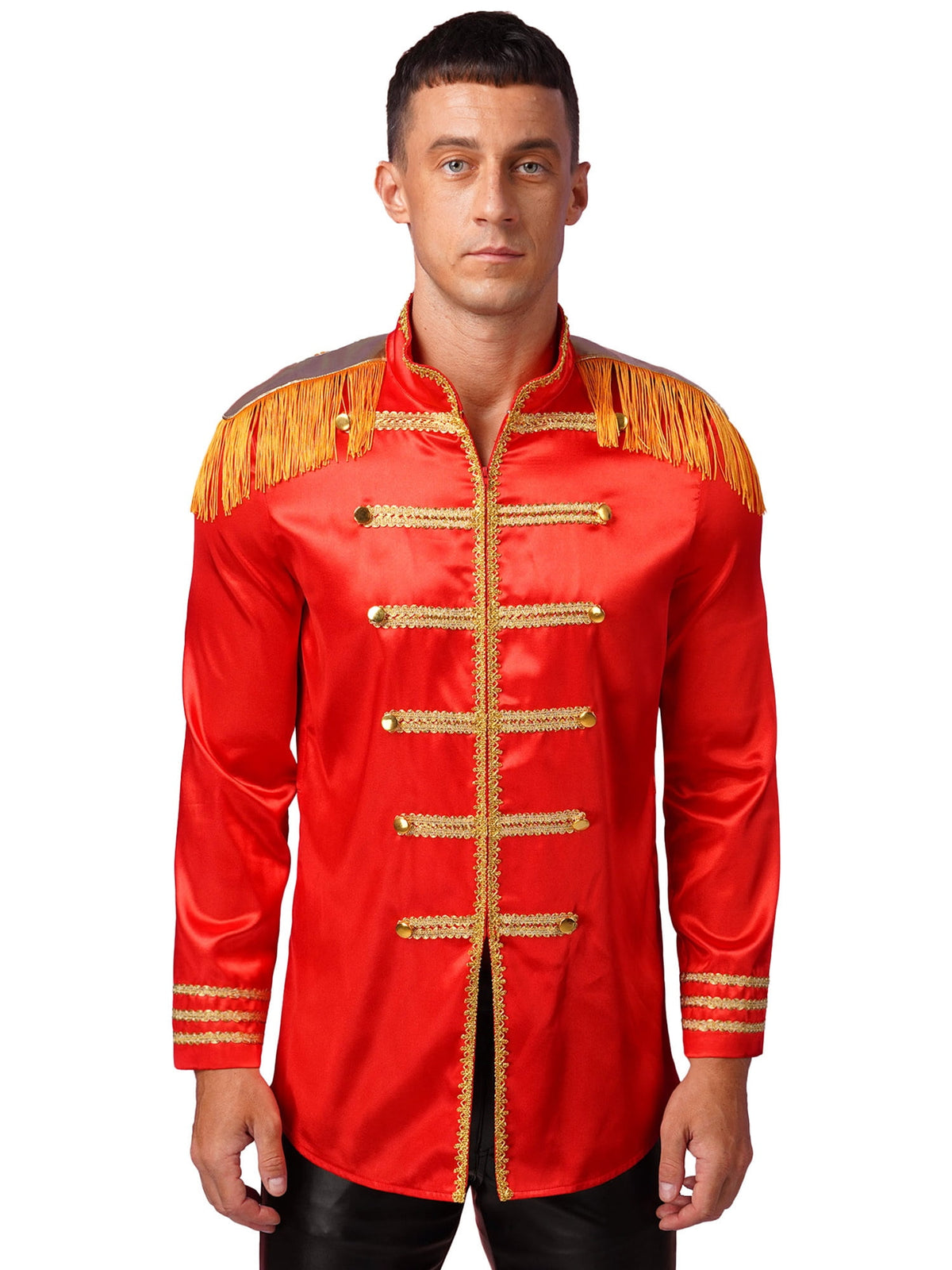 Eandarui Men's Halloween SGT Sergeant Pepper Costume Jacket Fancy Dress Hippie Music Star 1960s Shirt Red M