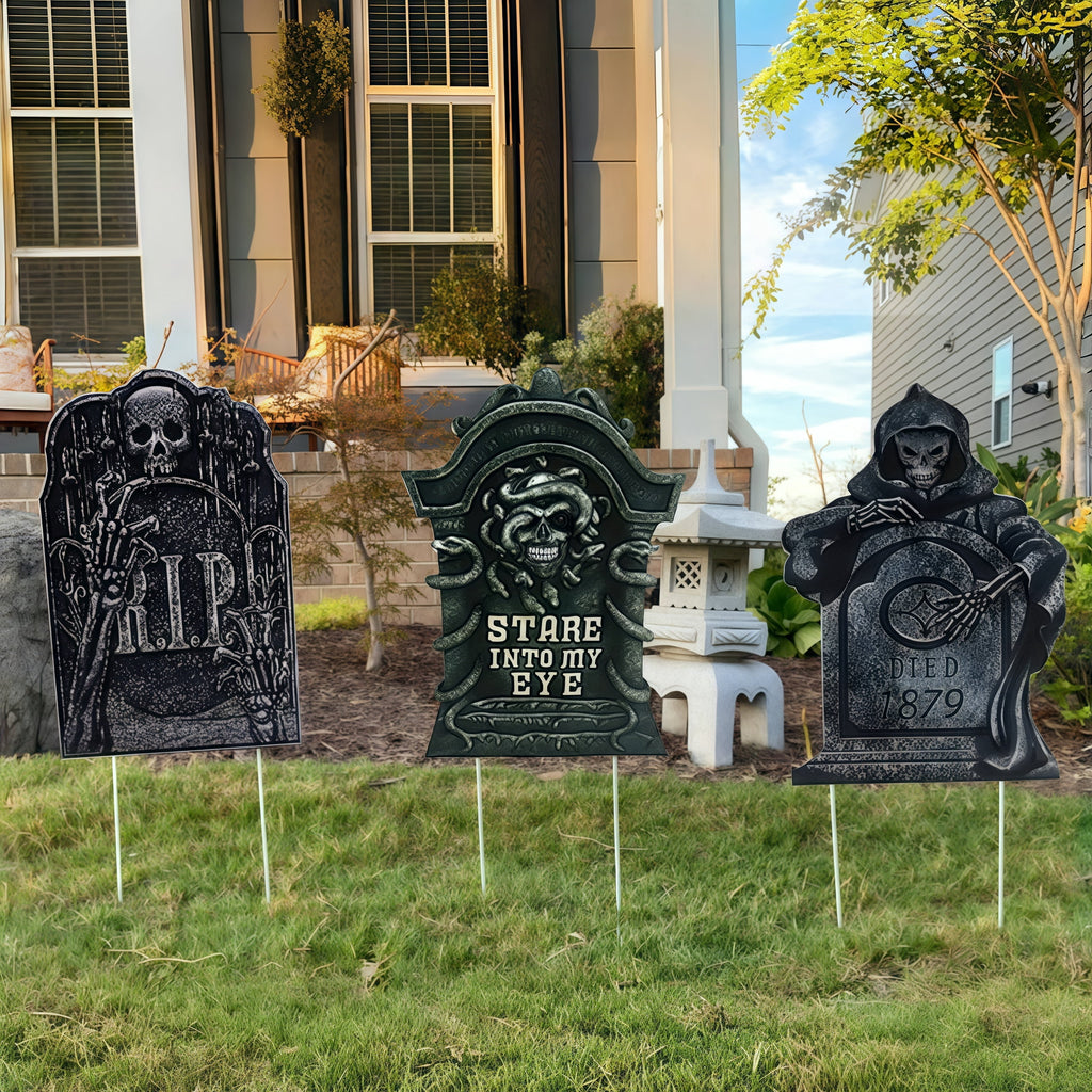 Every Moment Counts 3-Pack Halloween Tombstone Signs with Stakes, Halloween Yard Decor, Halloween Lawn Signs, Halloween Decorations Outdoor