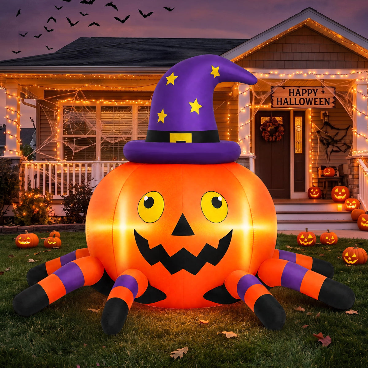 Firstness 6.2FT Halloween Inflatable Decorations Pumpkin Spider with LED Lights, Halloween Blow Ups for Yard Party