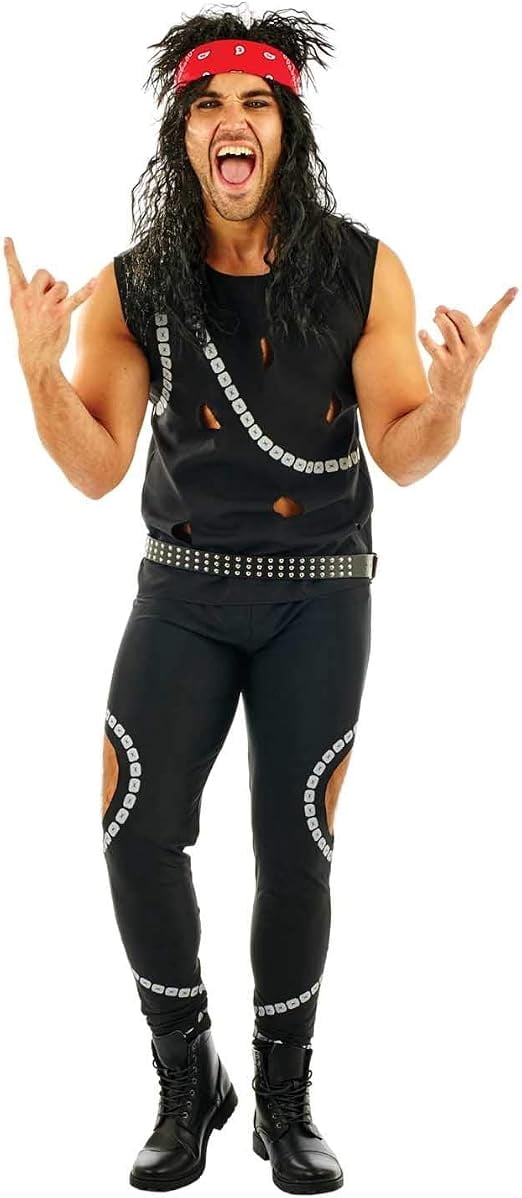 Fun Shack Mens 80s Glam Rocker Costume Adult Rockstar Rock Punk Star Fancy Dress Halloween Black XL
