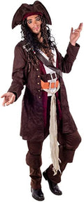 Fun Shack Mens Caribbean Pirate Captain Costume Hat Wig Movie TV Fancy Dress Theme Party Brown L