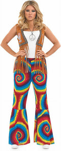 Fun Shack Womens 1960s Hippie Swirls Flared Trousers Ladies Costume Halloween Multi-color M