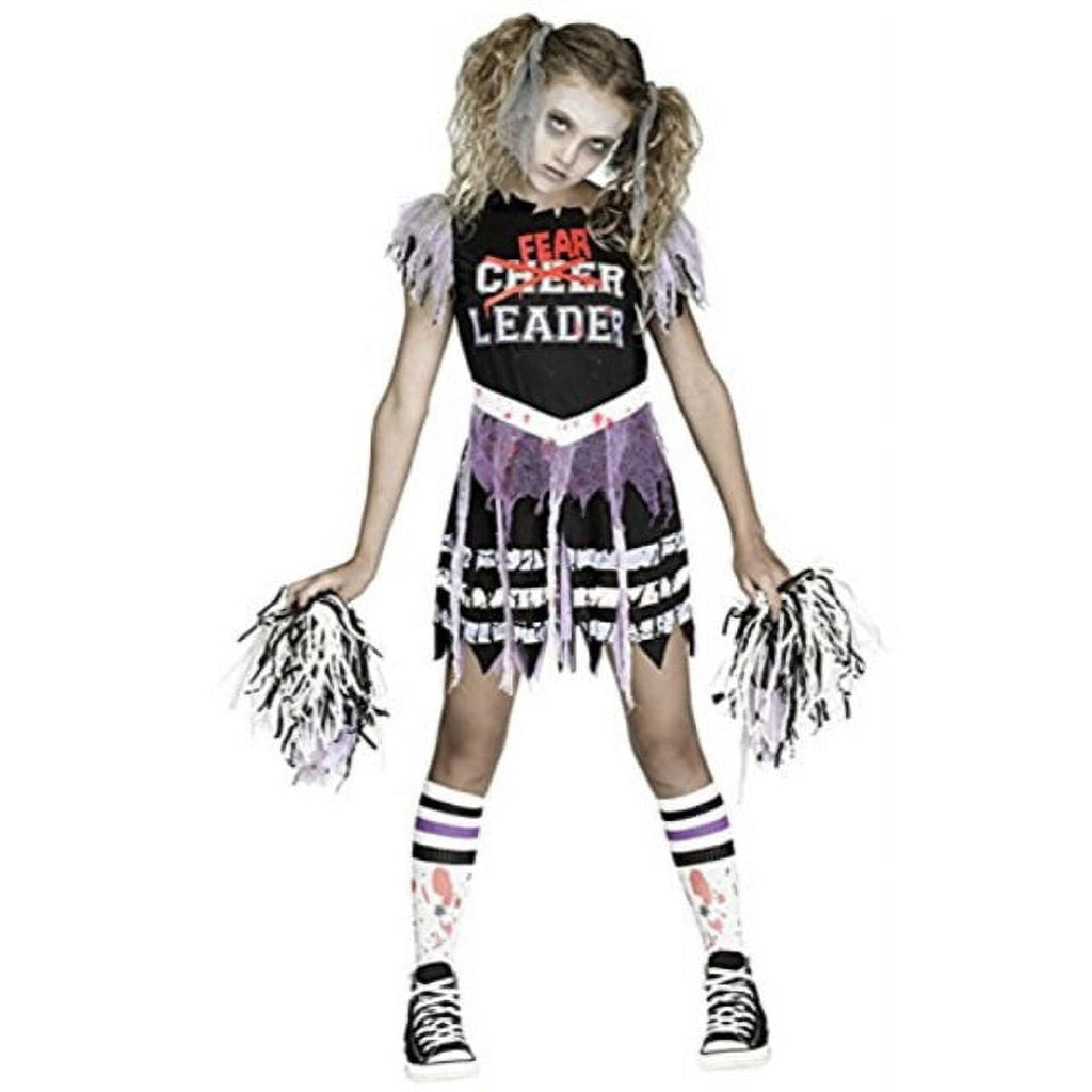 Fun World Zombie Fearleader Costume for Girls, Large (12-14), Includes Dress Socks Pom Poms