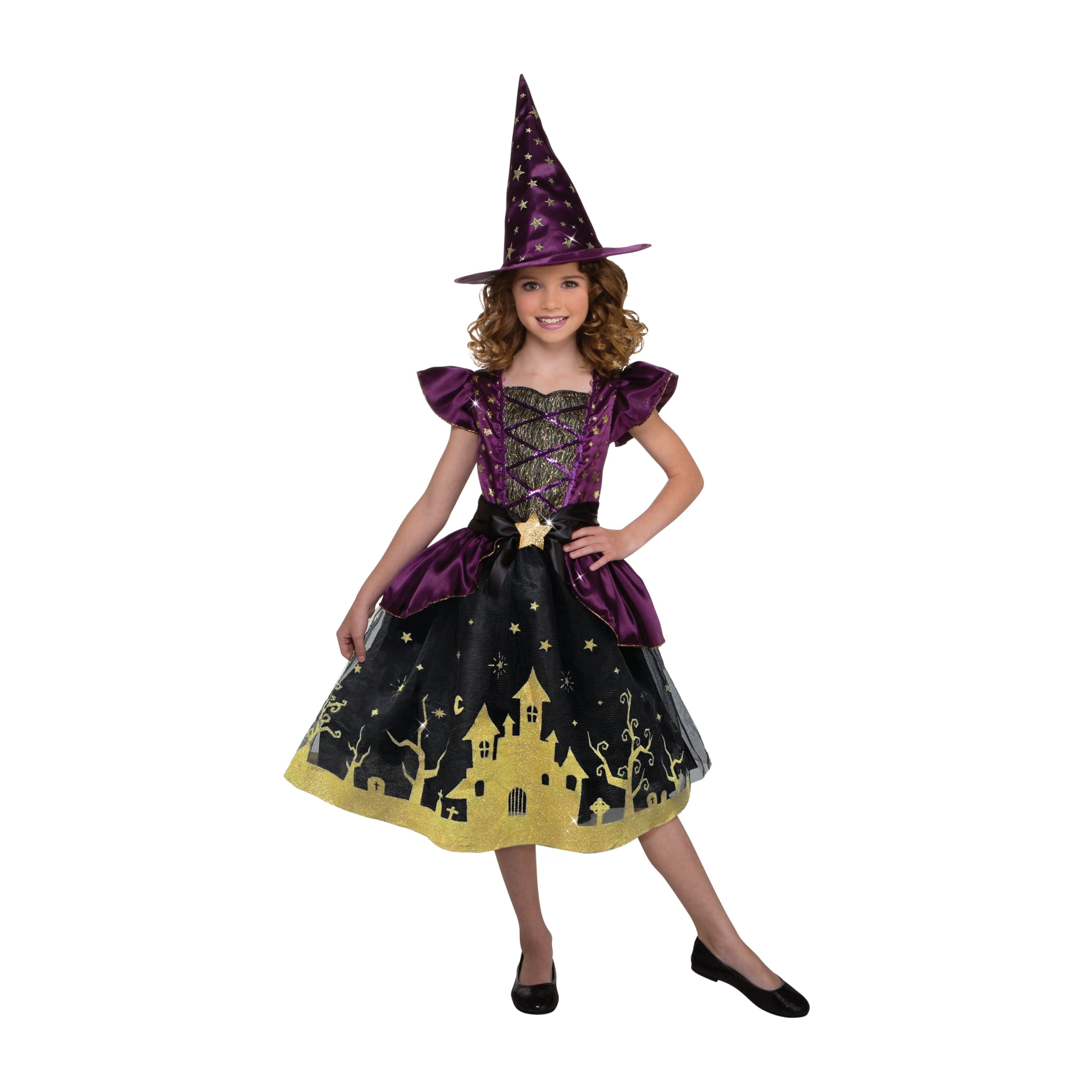 Glow in the Dark Starry Witch Halloween Costume for Children, Girls' Size S (6/6X), by Way to Celebrate