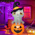GOOSH Halloween Inflatable 6 FT Inflatable Halloween Cat Sitting on Pumpkin, Halloween Inflatable Cat Pumpkin with LED Lights, Funny Outdoor Halloween Decorations for Halloween/Holiday/Party