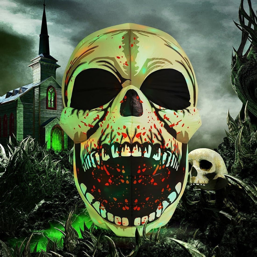 GOOSH Halloween Inflatables 4 FT High Halloween Inflatable Skull with Magic LEDs, Scary Skulls Inflatable Halloween Skull Inflatable, Outdoor Halloween Decorations Clearance for Holiday Party