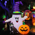 GOOSH Halloween Inflatables 5 FT Halloween Ghost Inflatable with LED Lights, Cute Ghost Blow Up with Wizard Hat Pumpkin Black Cat, Outdoor Halloween Decorations for Halloween Holiday Indoor Outdoor