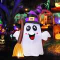 GOOSH Halloween Inflatables 6 FT Halloween Ghost Inflatable Grasping Broom with LED Lights, Blow up Ghost Cute Inflatable Ghost, Outdoor Halloween Decorations for Holiday Party Indoor Outdoor