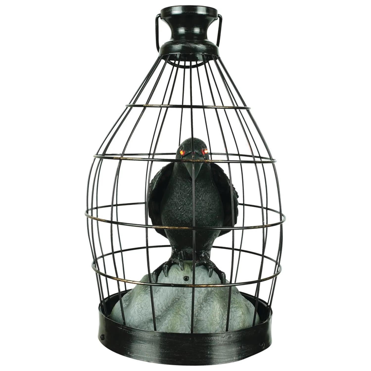Gemmy Crow in Cage Light-Up Animated Halloween Decoration - 15 in