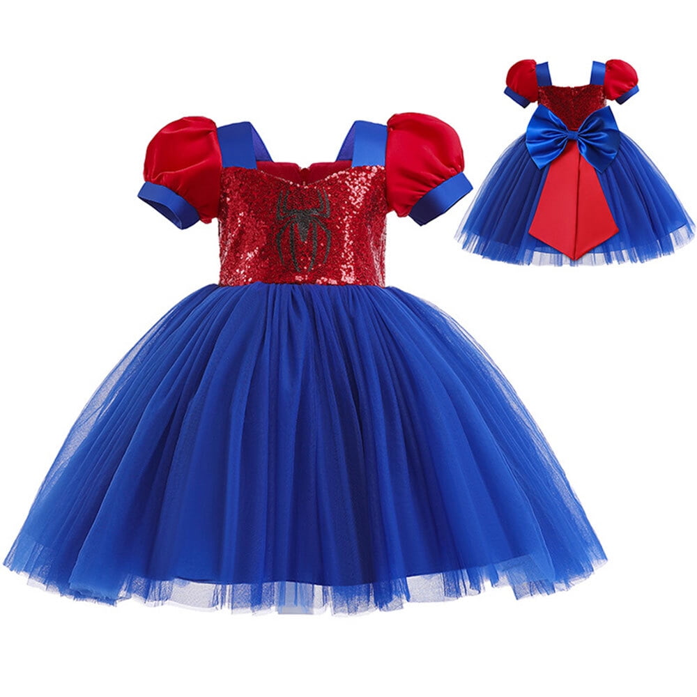 Girls Cartoon Costume Dress with Headband Short Sleeves Sequins Halloween Party Cosplay Dress Up