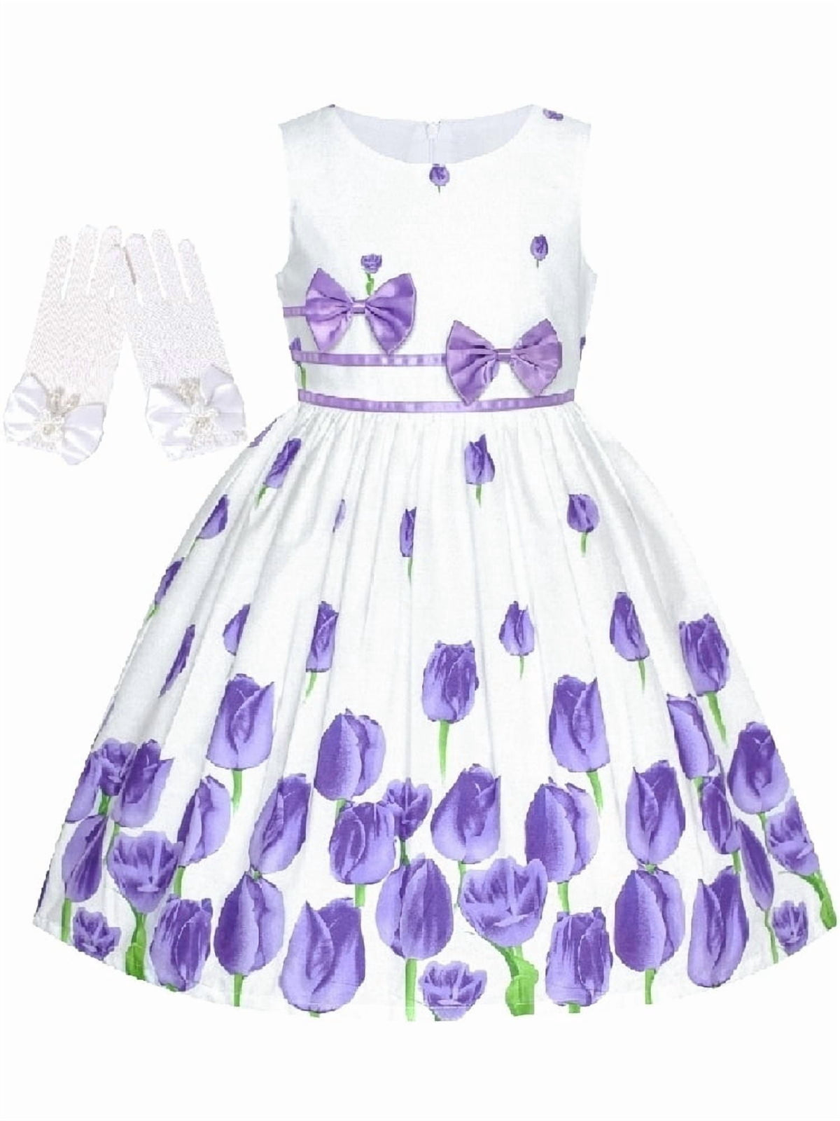 Sunny Fashion Girls Dress Sleeveless Rose Floral Butterfly Garden Party Sundress Cotton Blue 9-10 Years