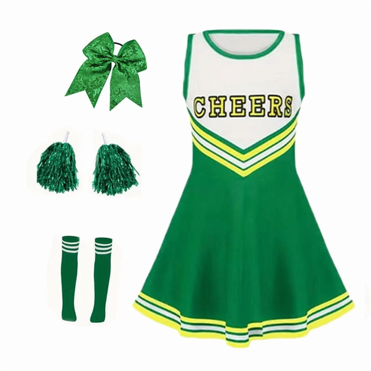 Green Girls Cheerleader Costume Outfit Set,Kids Sleeveless Cheerleading Uniform for Party Birthday Halloween