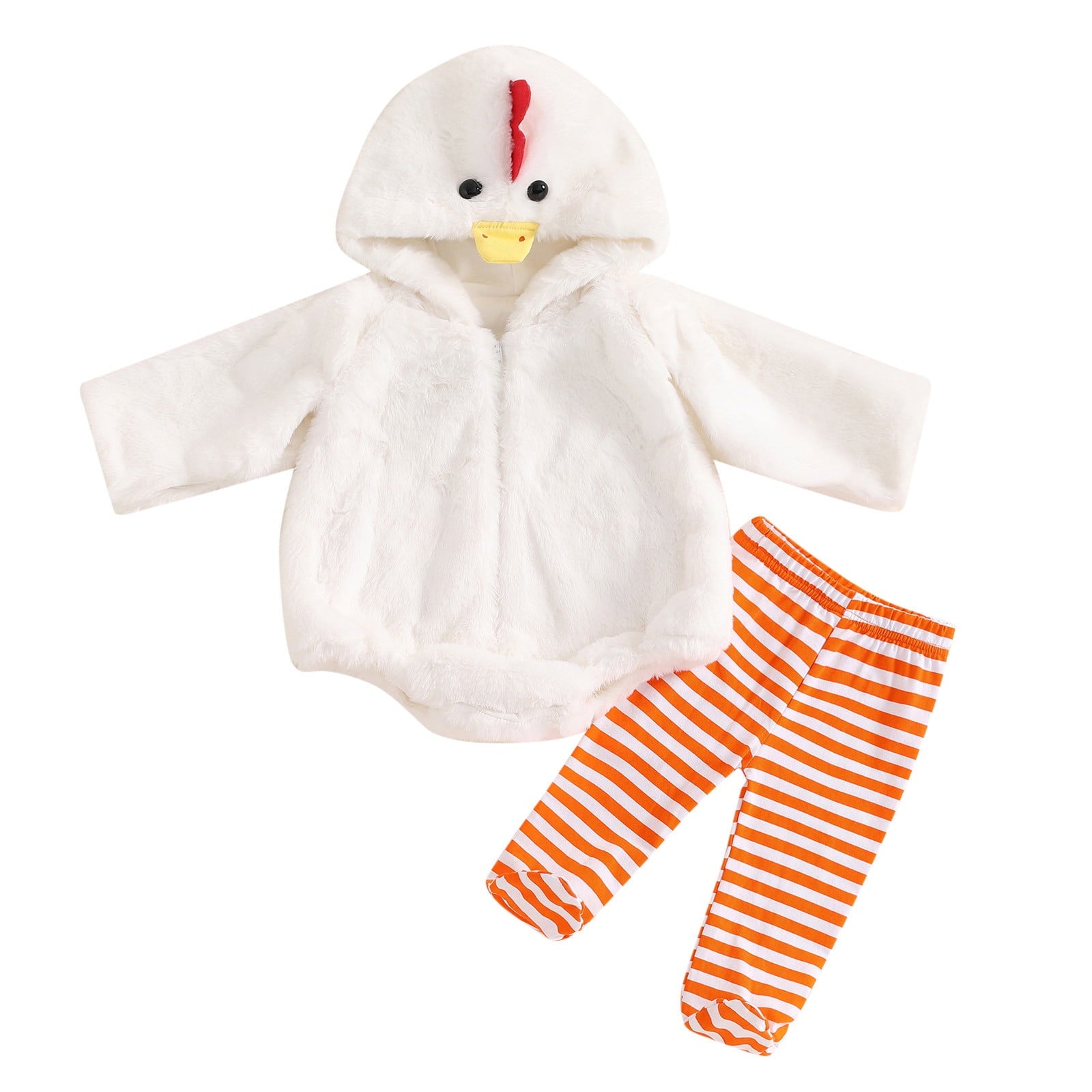 Gunia Baby Chicken Outfit Halloween Toddler Girl Boy Clothes Sets Flannel Fuzzy Romper Striped Leggings Outfits,Size 0-3 Years