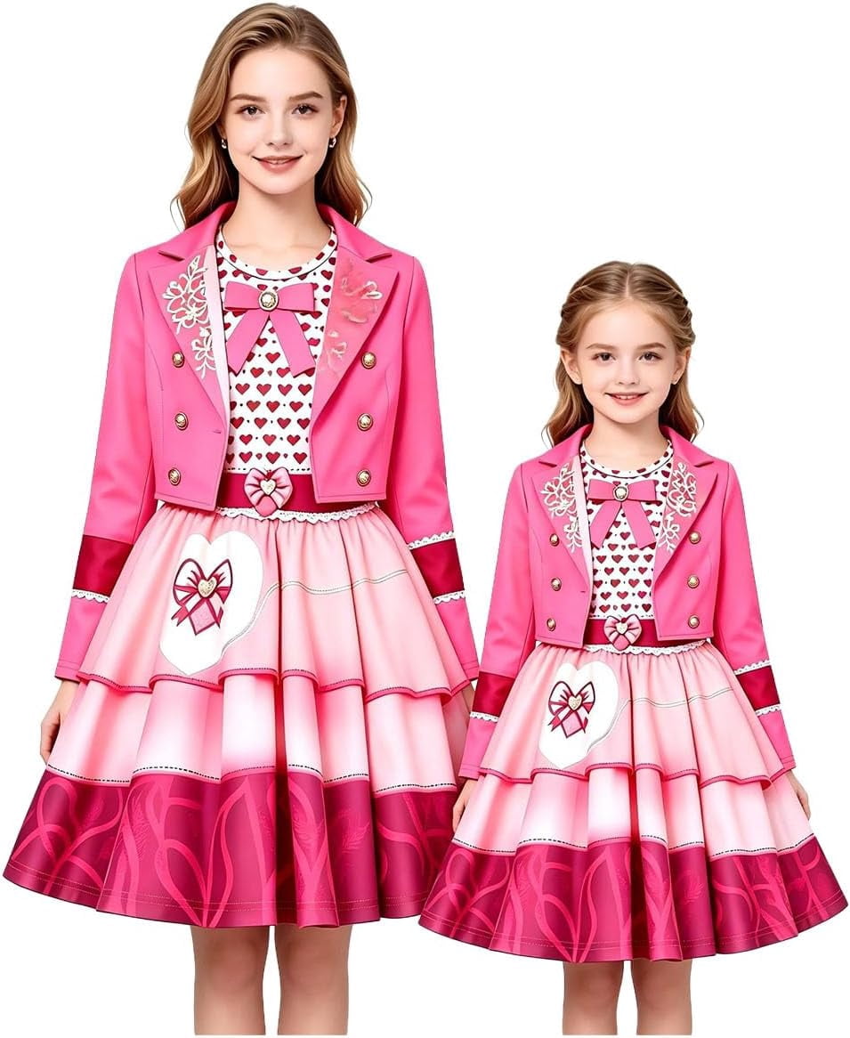 Guvpev G'irls Halloween Princess Costume, Pink Princess Dress Up Outfits with Jacket, K'ids Halloween Cosplay Party Dress Set