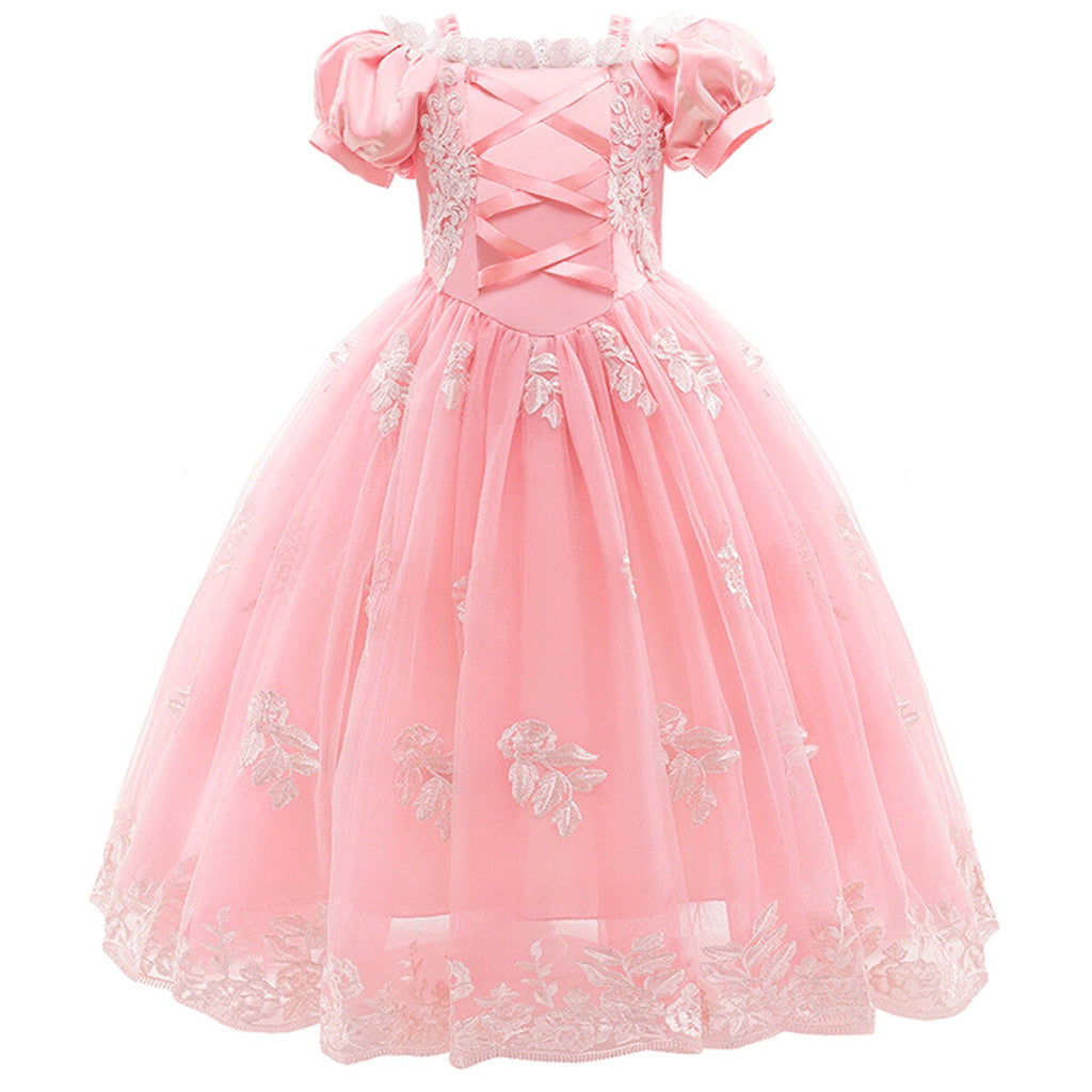 HAWEE Princess Dress for Girl Pink Cosplay Halloween Costume Puff Sleeve Layerd Dresses