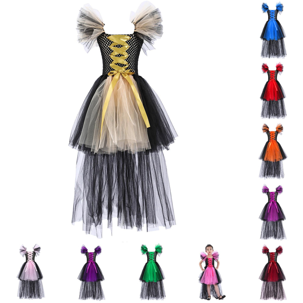 HNMKIU Halloween for Girls Toddler Kids Baby Girls Magnificent Witch Halloween Black Gown Fancy Dress Up Cosplay Party Tutu Dress Dresses E - 18-24 Months