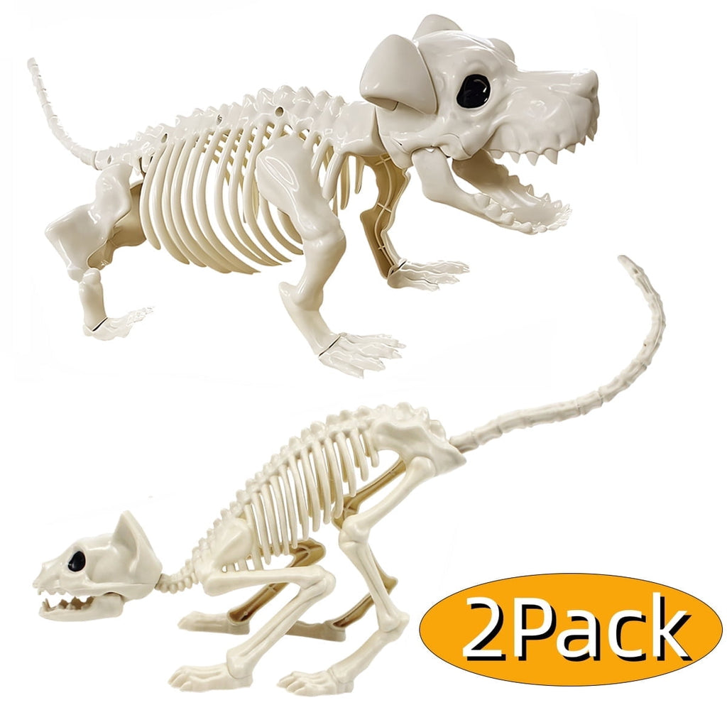 Halloween Animal Skeletons Cats Dog Skeletons Pose-N-Stay Plastic for Yard Garden Lawn Halloween Party Favors Decoration 2-Pack