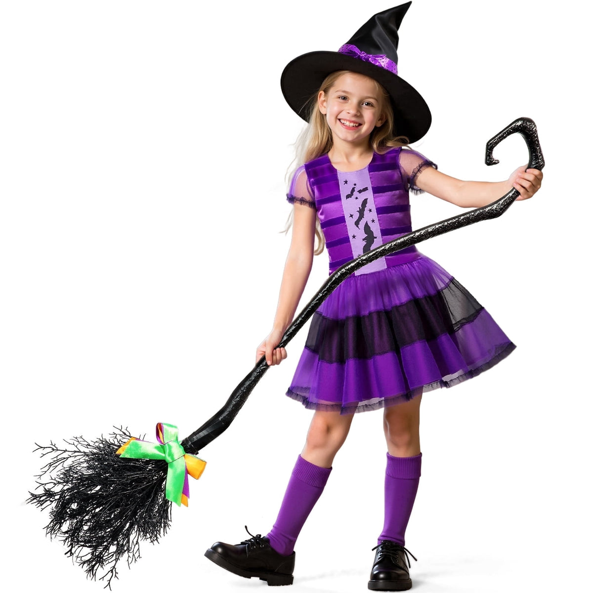 MAVOLIO Witch Costume Set with Hat for Girls, Halloween Dress‑up Outfit, Role‑Play Cosplay Costume for Toddler Kids 3‑12(m)