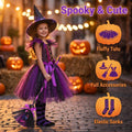 Halloween Cute Purple Witch Costume Set for Toddler Girls, Bat Outfit Dress with Witch Hat & Magic Broom