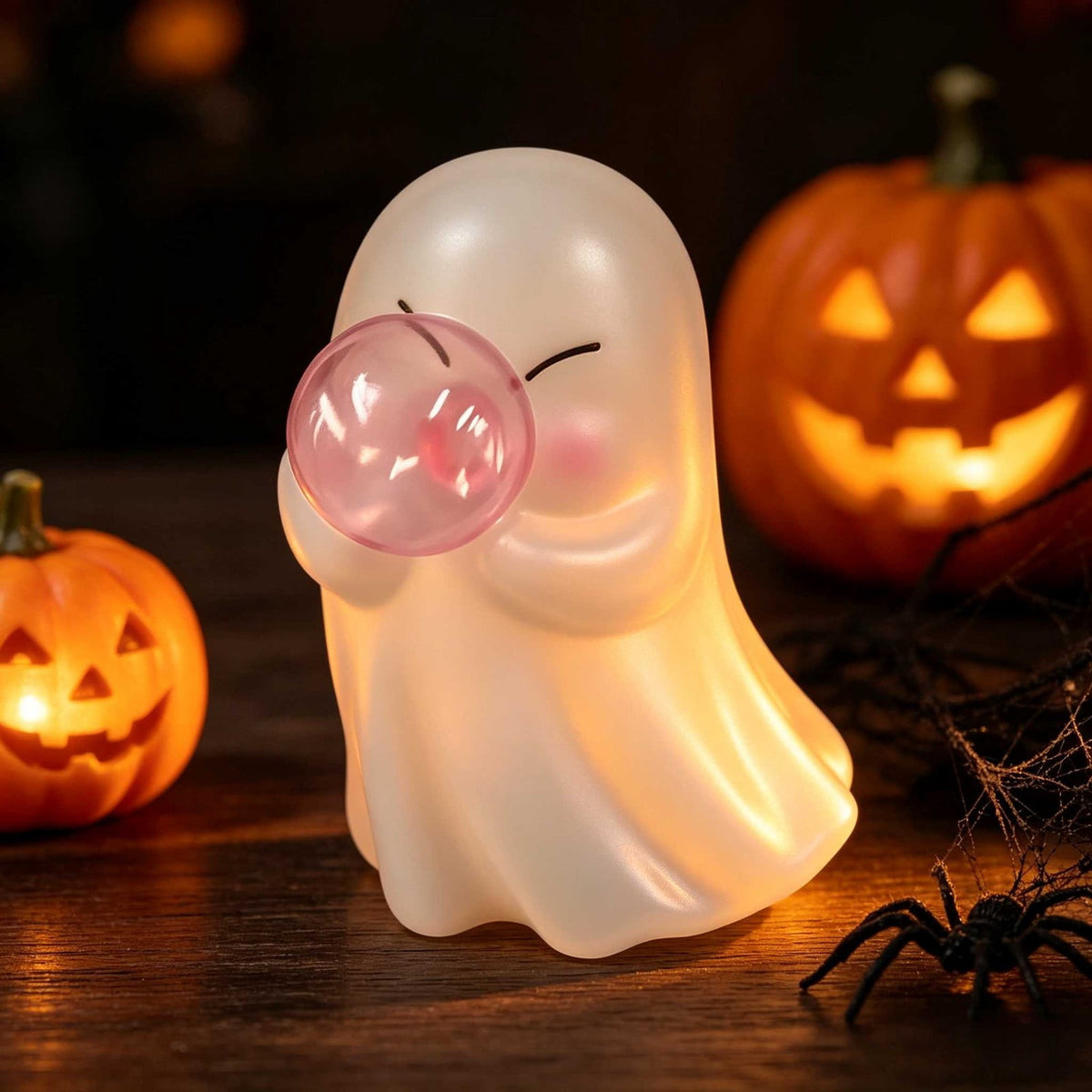 Cute Reading Ghost in Teacup Figurine, Resin Ghost Statue with Pink Bow Heart Floral Cup, Table Centrepiece Tiered Tray Desk Shelf Decor, Small Halloween Decorations, 4.5 Inch