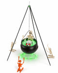 Halloween Decorations Bundle - 78cm/30.7" Witches Cauldron on 54" Tripod with Green LED Lights, 3pcs 40cm Skeleton, 60cm Skeleton, Skull Ornament, 4 Hooks - Indoor Outdoor Yard Porch Party Supplies